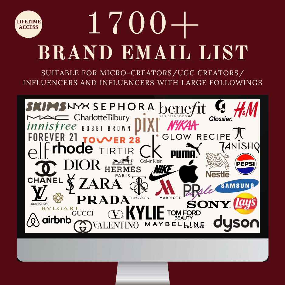 1700+ Verified brand email list - for ugc creators, content creators, influencers